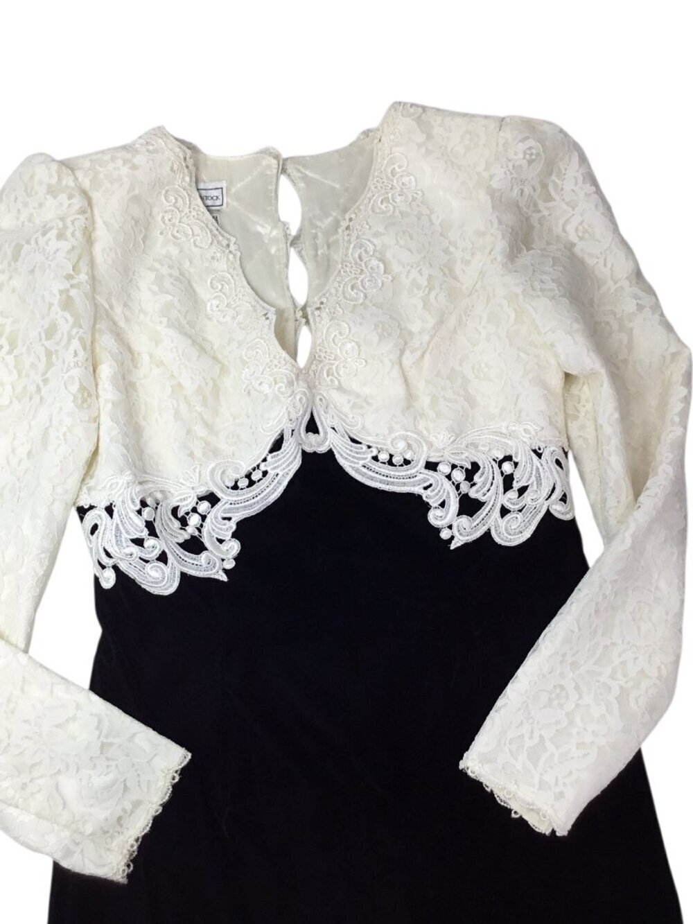 Scott McClintock Jessica Vintage Black Velvet Dress Maxi Lace Empire Size 10 - Picture 8 of 13